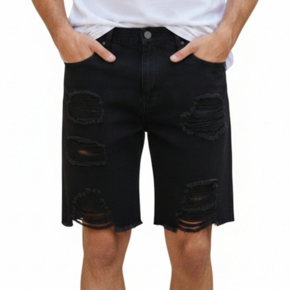 Stylish Black Distressed Men's Jean Shorts Men's Size Extra Large XL